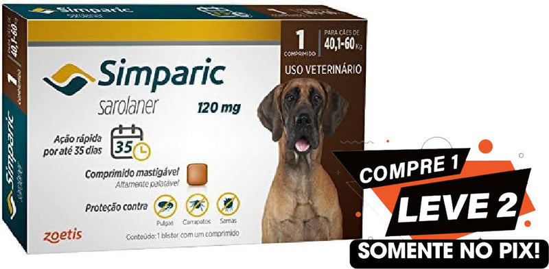 Antipulgas Zoetis Simparic 120 Mg Para Cães 40,1 A 60 Kg - 1 Comprimido